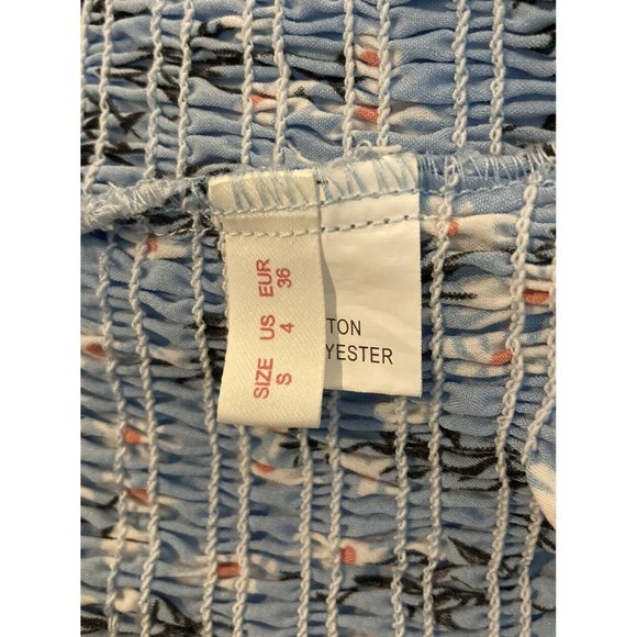 Romwe Cropped Tube Top Womens Juniors Small Strapless Blue Floral Ruched Stretch - Picture 3 of 3